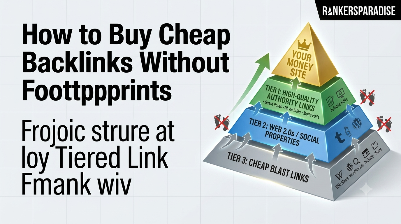 An infographic diagram illustrating the safe Tiered Link Building Framework for SEO by Rankers Paradise, showing Tiers 1, 2, and 3 flowing to the Money Site while isolating footprints.