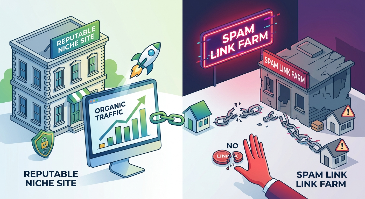 Bad backlinks red flags vs quality links for SEO.