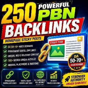 250 PBN backlinks with homepage sticky posts on aged domains