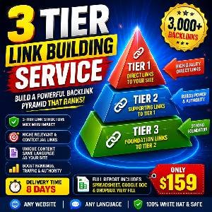 3 tier link building service with 3,000+ backlinks across three structured tiers