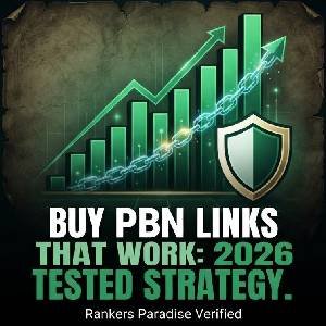 Infographic showing a rising green SEO graph connected via digital chains to a secure shield, representing Rankers Paradise's verified strategy to buy PBN links effectively.