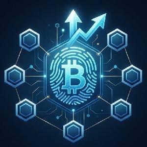 Futuristic illustration showing cryptographic entity validation connecting to decentralized search nodes for SEO.