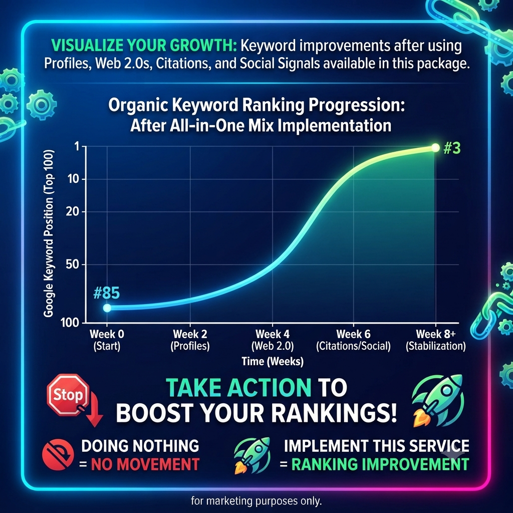 Graph showing organic keyword ranking improvement from position 85 to 3 after implementing white hat backlink services