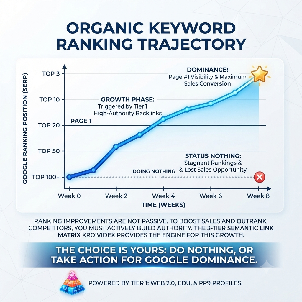 Graph showing Google organic SERP keyword ranking improvements using Tier 1 web 2.0, EDU, and PR9 backlinks