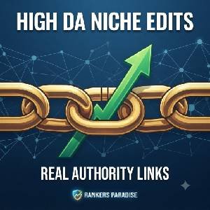 High DA Niche Edit Services: Rising Green Arrow Through Gold Chain