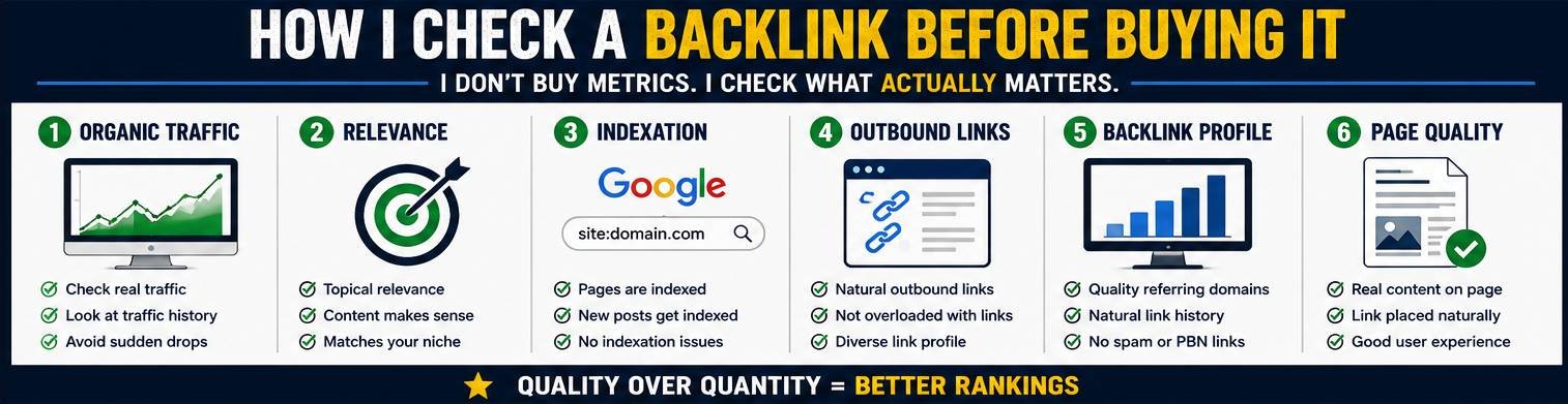 How to check a backlink before buying using traffic, relevance, indexation and link quality