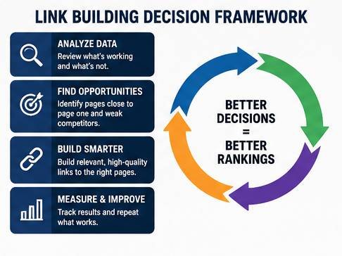Link building decision framework for analyzing backlinks and improving Google rankings