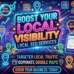Local Citations Building Service promotional banner with bright neon map pins