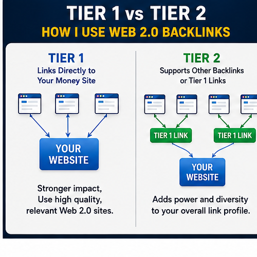 Tier 1 vs Tier 2 Web 2.0 backlinks strategy diagram