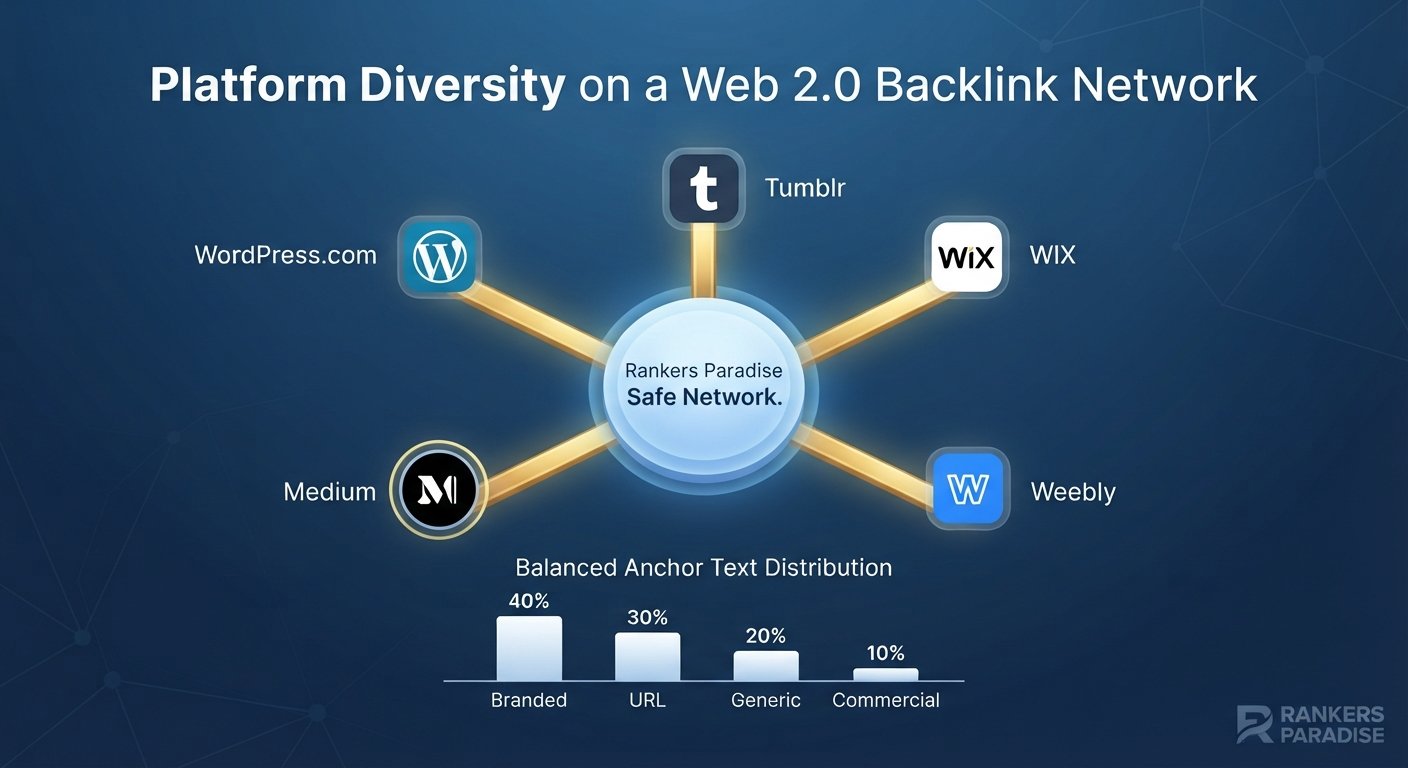 Web 2.0 Backlink Network: Platform Diversity and Anchor Text Distribution