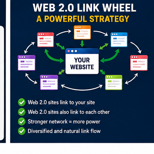 Web 2.0 link wheel strategy showing interconnected properties