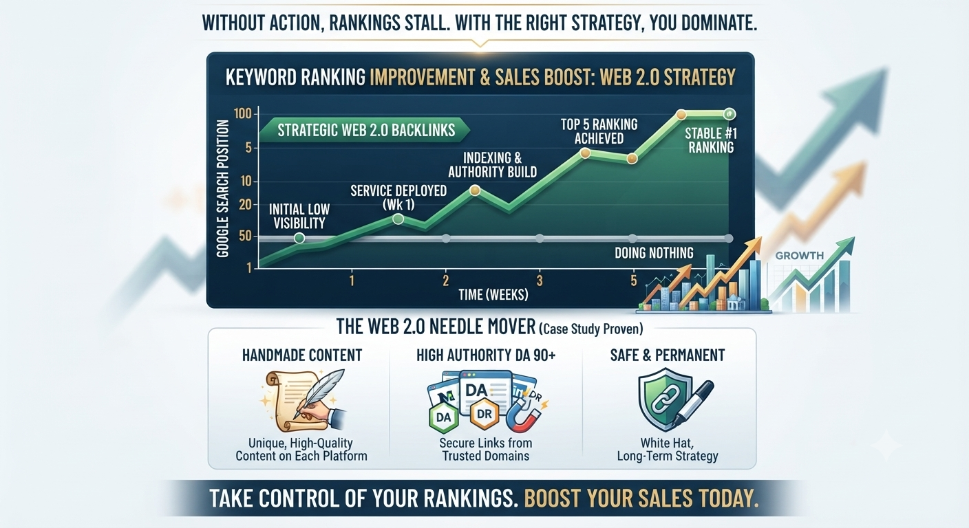 Google keyword ranking growth graph showing Web 2.0 backlink SEO results
