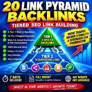 20 link pyramid backlinks with Tier 1 and Tier 2 SEO link building