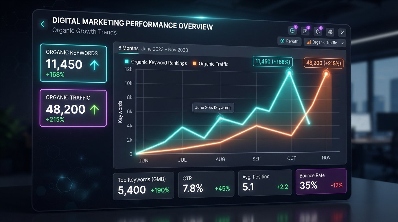 AI and Google Search Optimization organic keyword ranking growth graph
