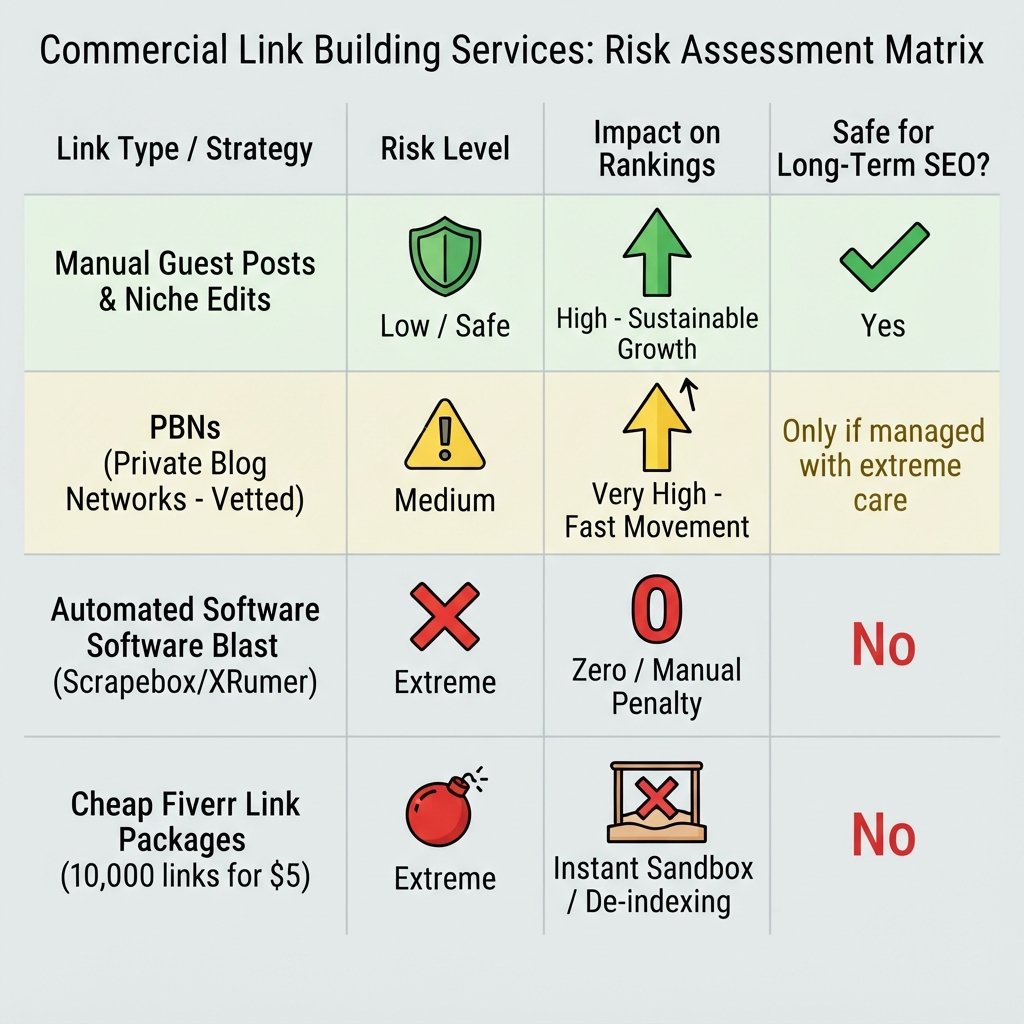 SEO Link Building Risk Assessment Matrix Infographic