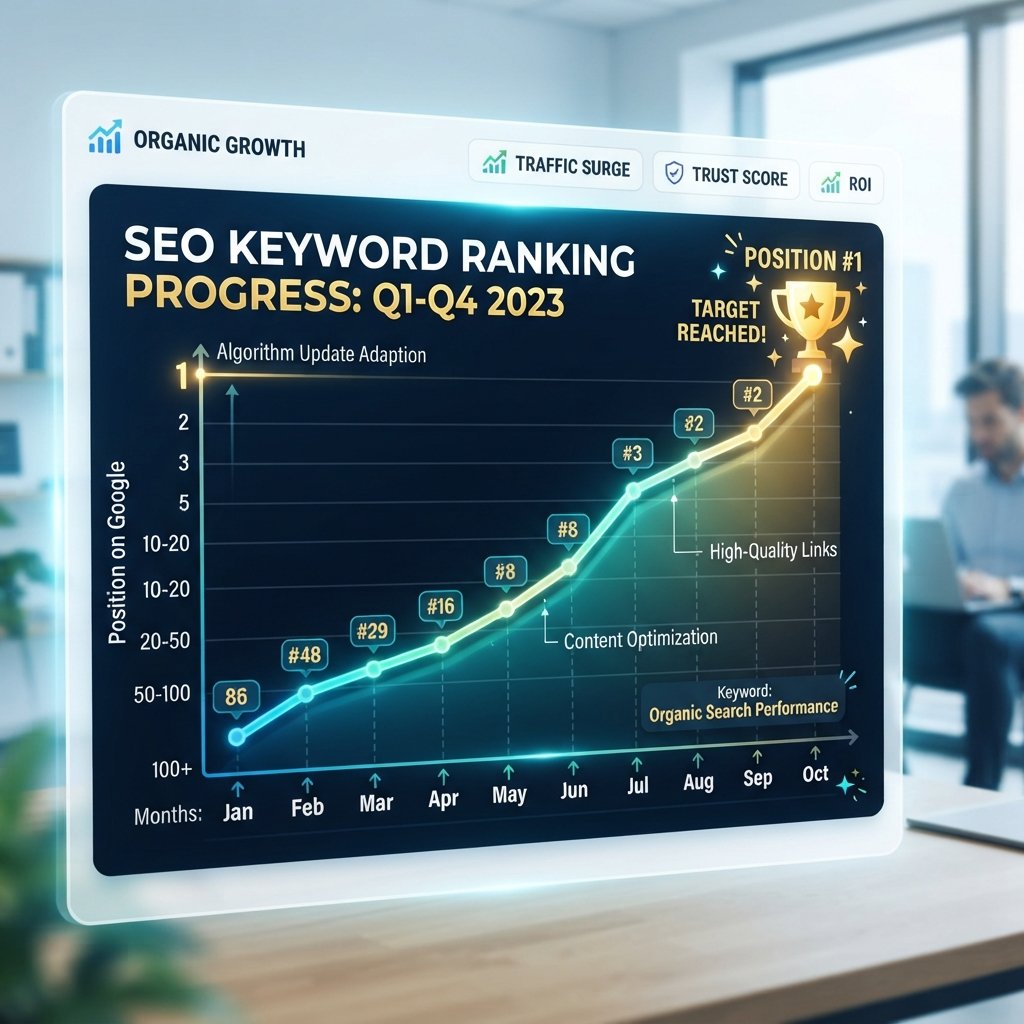 SEO Keyword Ranking Improvement Graph Showing Upward Growth
