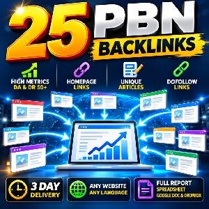25 PBN Backlinks with high-metric homepage dofollow links and unique articles