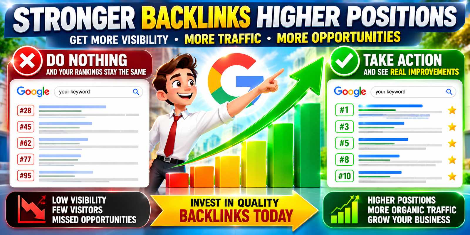 EDU GOV backlinks SEO infographic showing potential Google organic SERP keyword ranking improvements through link building and taking action.