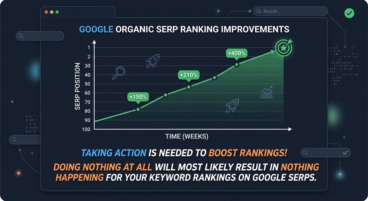 Graph showing significant Google organic SERP ranking improvements after taking action with SEO services.
